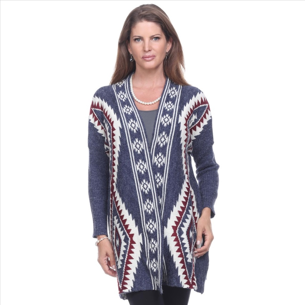 Aztec Print Cardigan - Navy